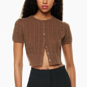 ARITZIA Wilfred Fey Short Sleeve Knit Cardigan "Cognac" Brown XS